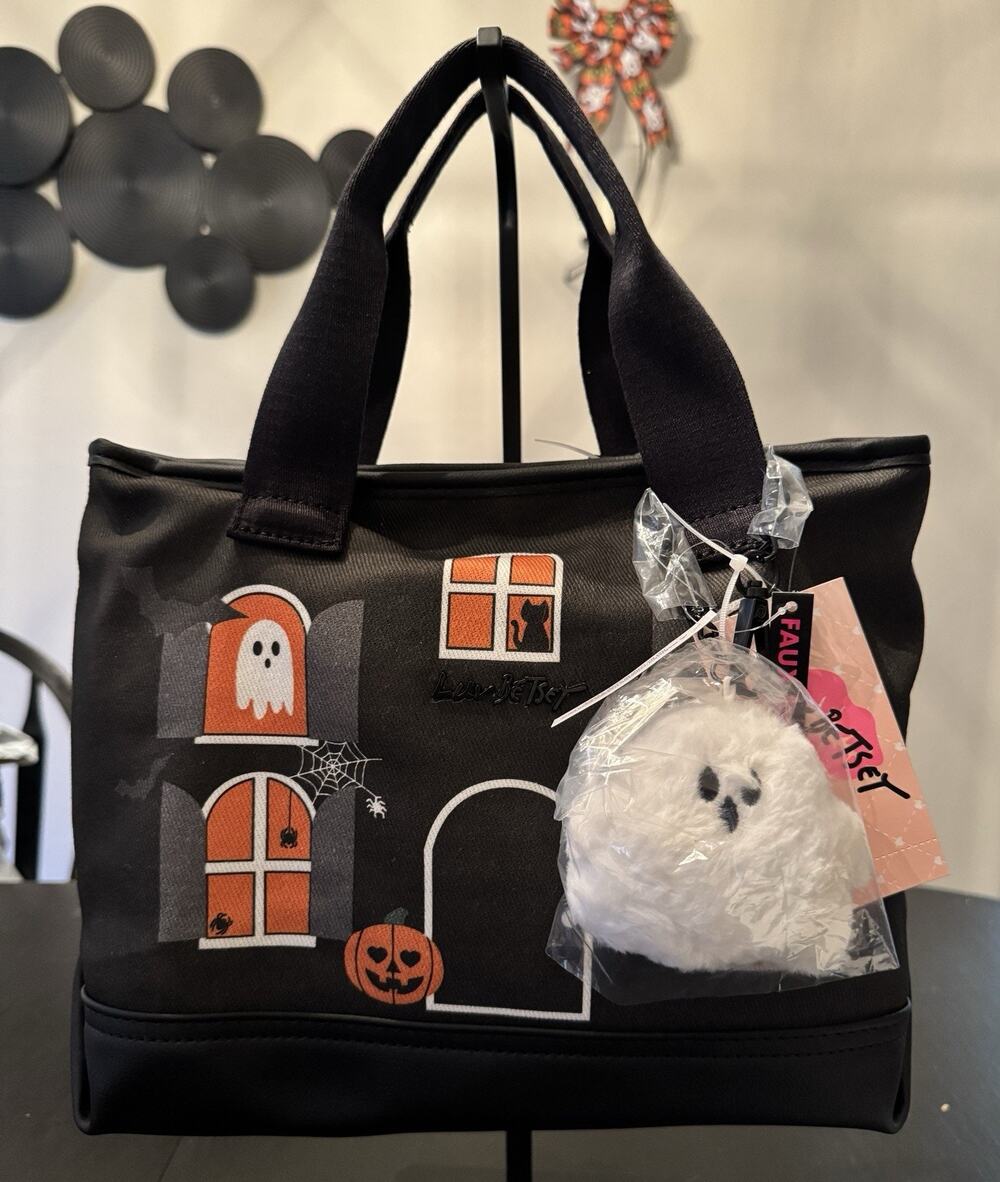 NWT Luv Betsey By Betsey Johnson Halloween Haunted House Printed Canvas Tote Bag